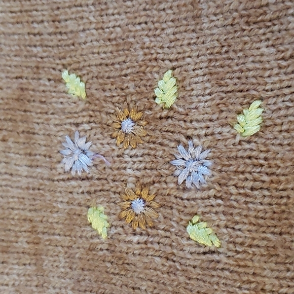 Cider Brown Double Tie Front Cardigan with Floral Embroidered Accents Size M - Picture 2 of 7